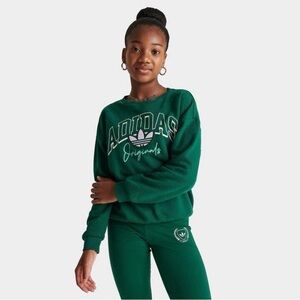 Adidas Originals Big Kids Collegiate Graphic Crewneck Sweatshirt Green NWT